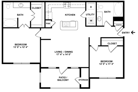 the floor plan for a two bedroom apartment at The  BLVD