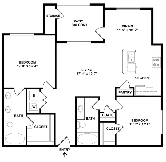 the floor plan for a two bedroom apartment at The  BLVD