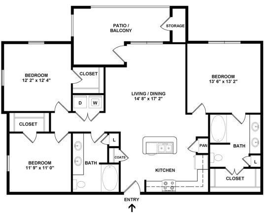 the floor plan for a two bedroom apartment at The  BLVD